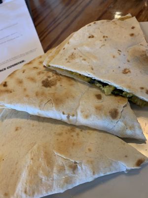 Vegan quesadilla at Hunter's Brewing in Chesterton