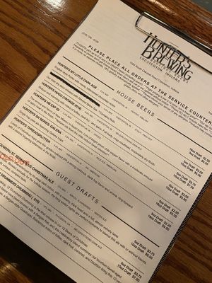 Beer menu at Hunter's Brewing in Chesterton
