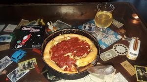 Deep dish Vegan pizza with Daiya chesse, garlic, artichokes & sun-dried tomatos. at Cappy's Pizzeria - Seminole Heights in Tampa