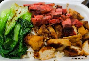 Chicken and roasted meat rice at Shang De Vegetarian in Central Singapore