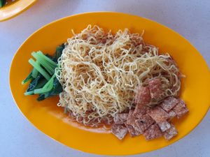 Wantan noodles. By default comes with mock char siew but aunty replace it with zai er for me at Shang De Vegetarian in Central Singapore