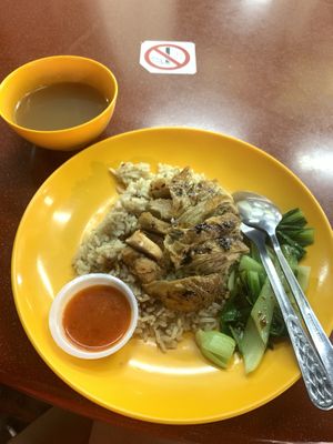 Chicken rice with the power pack chilli! ($3.80) at Shang De Vegetarian in Central Singapore