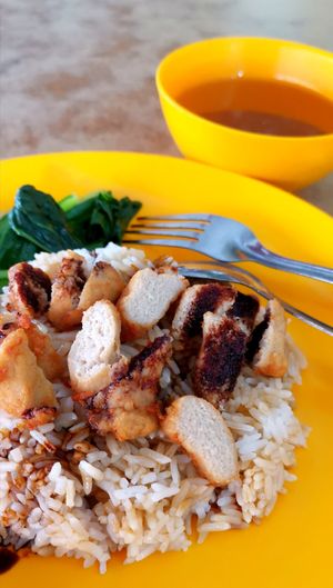 Chicken rice was good. at Shang De Vegetarian in Central Singapore