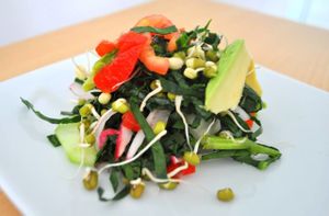 Delicious Salad with avocado, tomatoe, spinach, lettuce and sprouts at Naturlandia in Lima