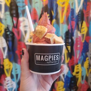 Red velvet with vegan honeycomb at Magpies Softserve in Los Angeles