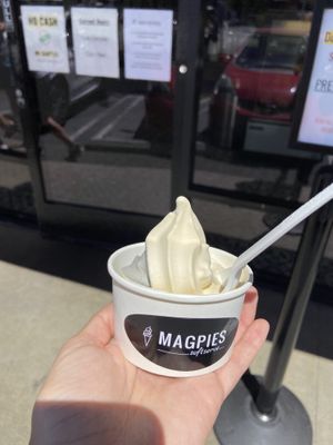 Corn almond + black sesame twist  at Magpies Softserve in Los Angeles