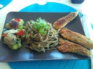 Zucchini flowers and pasta pesto at Casa KaRa in Dolceacqua