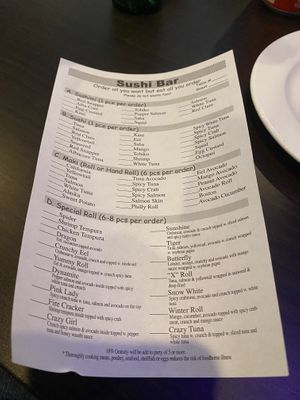 Sushi bar menu  at Sushi Express in West Haven