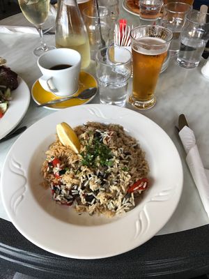 sea vegetables, rice, mushroom and red pepper  at O Dowds Cafe in Roundstone