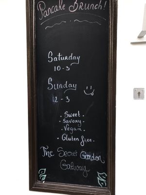 Vegan pancake brunch is only on weekends.  No pancakes on weekdays  at The Secret Garden in Galway