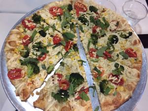 Vegan Corn Alfredo Pizza!! at Veggie Crust in Somerville