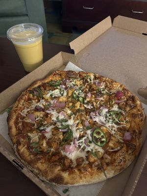 Vegan cauli Manchurian 🍕 and vegan 🥭 lassi   at Veggie Crust in Somerville