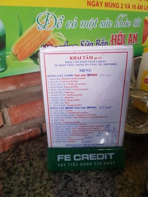 Menu - all vegetarian at Khai Tam - Phan Chu Trinh in Da Nang