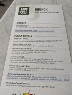Brunch menu at True Food Kitchen - W Ave in Austin