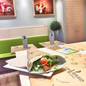 Veghina Rustic (strip of soy, rosemary, vegan cheese and mayonnaise, lettuce, tomatoes) at Universo Vegano in Bologna