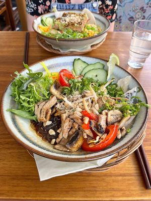 glass noodles (made from sweet potatoes) with vegan chicken   at 36 Pho Co in Weimar