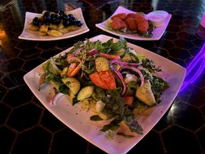 Syrian salad, falafel, pickles and olives.  at Ranoush in St Louis