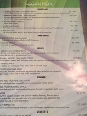 vegan menu at Organica in Kuwait City