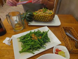 Fried morning glory and pineapple rice at Asian Kitchen in Ho Chi Minh City