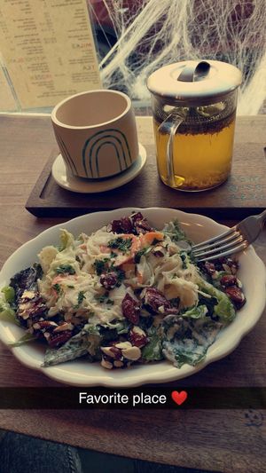delicious salad and some turmeric tea! at Lagusta's Luscious Cafe in New Paltz
