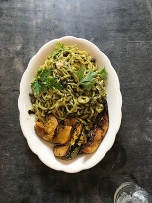 Pasta with squash at Lagusta's Luscious Cafe in New Paltz