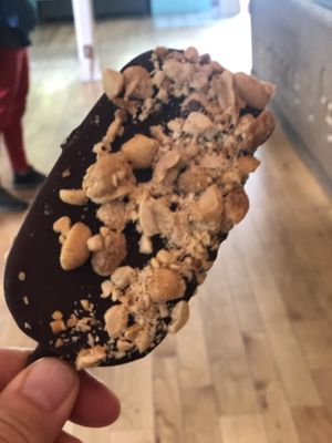 Chocolate covered peanut butter & caramel ice cream bar at Lagusta's Luscious Cafe in New Paltz