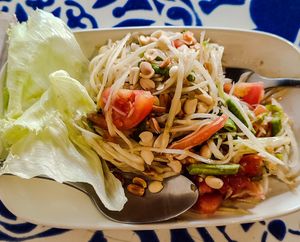 Som Tam. Spicy Papaya Salad. at Bodhi Tree Cafe in Chiang Mai