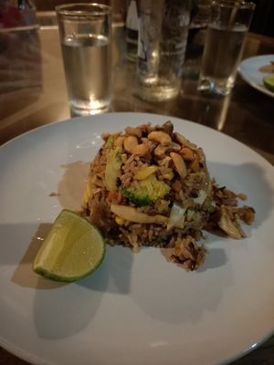 Fried rice with pineapple, veggies, tofu and cashew nuts at Bodhi Tree Cafe in Chiang Mai