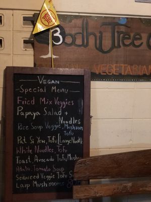 Menu  at Bodhi Tree Cafe in Chiang Mai