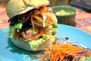 Vegan burger.  at Bodhi Tree Cafe in Chiang Mai