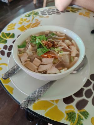 Noodle soup with tofu and vegetables at Bodhi Tree Cafe in Chiang Mai