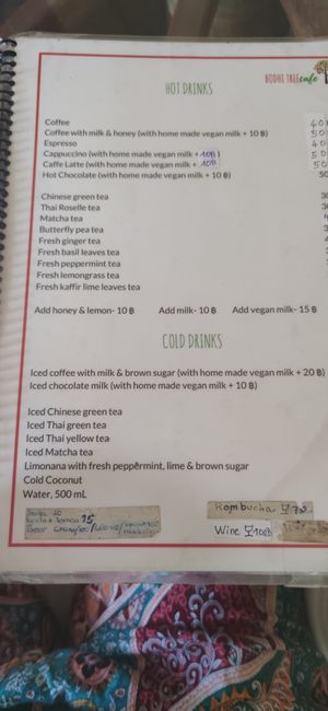 Cold/hot drinks at Bodhi Tree Cafe in Chiang Mai
