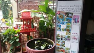 front garden at Bodhi Tree Cafe in Chiang Mai