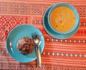massaman curry and brown/red rice at Bodhi Tree Cafe in Chiang Mai