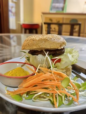 Vegetarian burger (100 THB)  at Bodhi Tree Cafe in Chiang Mai