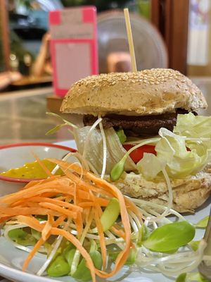Vegetarian burger (100 THB)  at Bodhi Tree Cafe in Chiang Mai