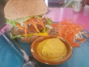 Amazing veggie burger  at Bodhi Tree Cafe in Chiang Mai