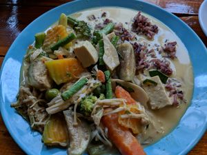 Penang Curry (half of the served amount because we shared it) at Bodhi Tree Cafe in Chiang Mai