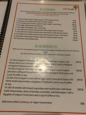Menu at Bodhi Tree Cafe in Chiang Mai