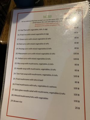 Menu at Bodhi Tree Cafe in Chiang Mai