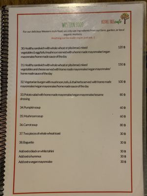 Menu at Bodhi Tree Cafe in Chiang Mai