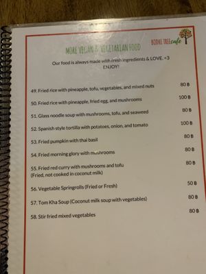 Menu at Bodhi Tree Cafe in Chiang Mai