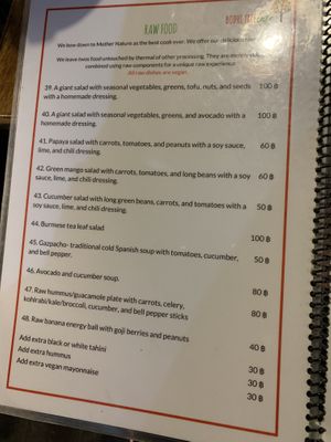 Menu at Bodhi Tree Cafe in Chiang Mai
