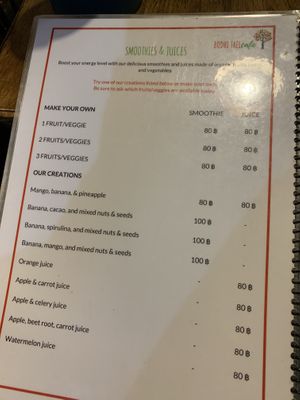 Menu at Bodhi Tree Cafe in Chiang Mai