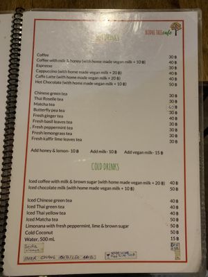 Menu at Bodhi Tree Cafe in Chiang Mai