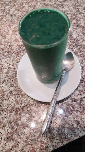 Banana spirulina  smoothie at Bodhi Tree Cafe in Chiang Mai