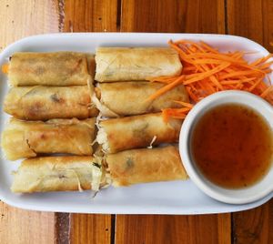 Fried spring rolls at Bodhi Tree Cafe in Chiang Mai
