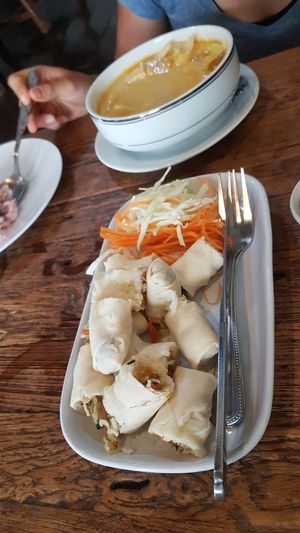 Baked spring rolls and massaman curry at Bodhi Tree Cafe in Chiang Mai