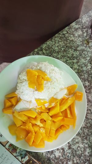 Mango sticky rice that we made! at Bodhi Tree Cafe in Chiang Mai
