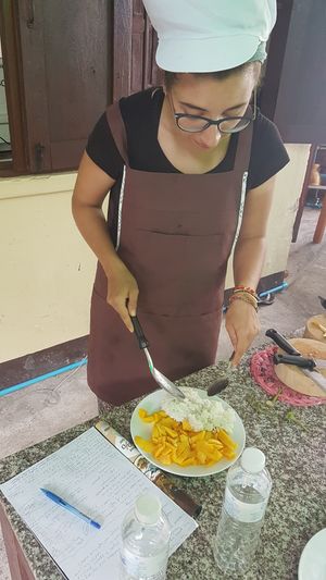 Presenting the mango sticky rice at Bodhi Tree Cafe in Chiang Mai
